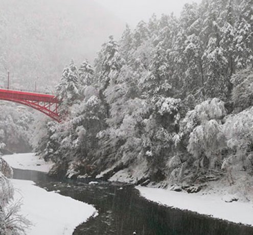 奥多摩湖を取り巻く山々の冬